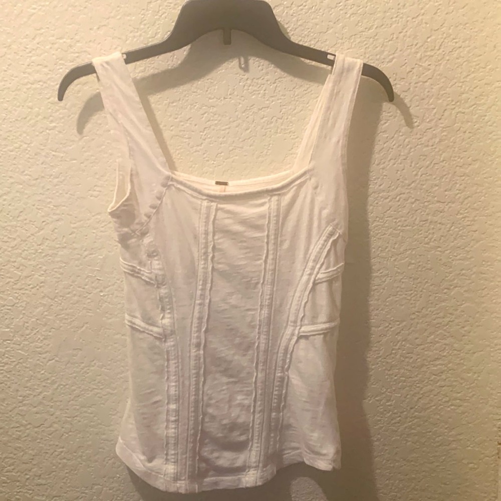 Free People White Ribbed Fitted Sleeveless Tank Top